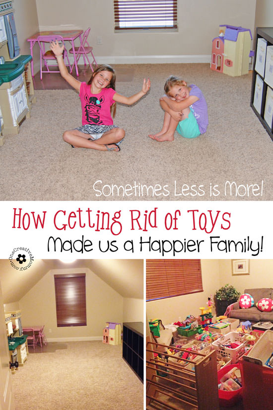 It is possible for kids to have too much of a good thing. Find out how getting rid of most of our toys made us a happier family! {OneCreativeMommy.com}
