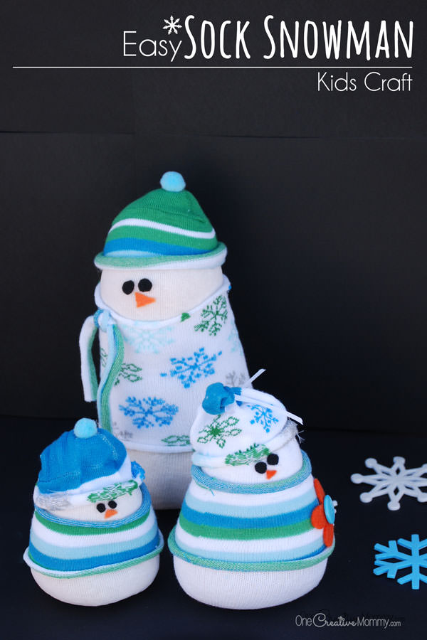 Do you want to build a snowman? Forget the snow, and grab some socks to create an adorable sock snowman instead! {Christmas kids craft or winter decor? You choose!} OneCreativeMommy.com