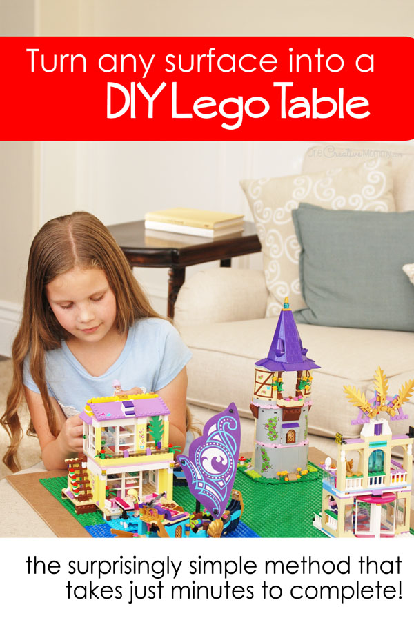 3 Easy steps to turn any surface into a Lego table in just minutes! {OneCreativeMommy.com} DIY Lego Table