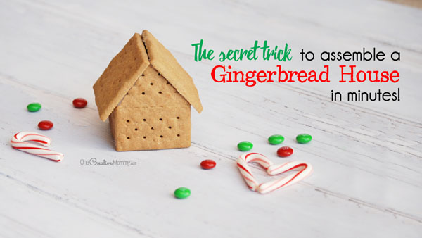 Genius hacks to create a gingerbread house in minutes! Why didn't I do this years ago? {OneCreativeMommy.com}