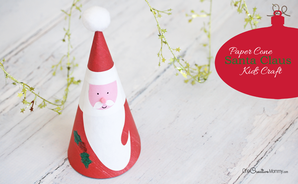 Adorable Paper Cone Santa Claus Kids Craft for Christmas {OneCreativeMommy.com} Free Printable