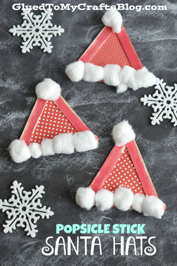 Popsicle Stick Santa Hats from Glued to My Crafts {Featured in 25 Amazing Santa Claus Christmas Crafts on OneCreativeMommy.com}