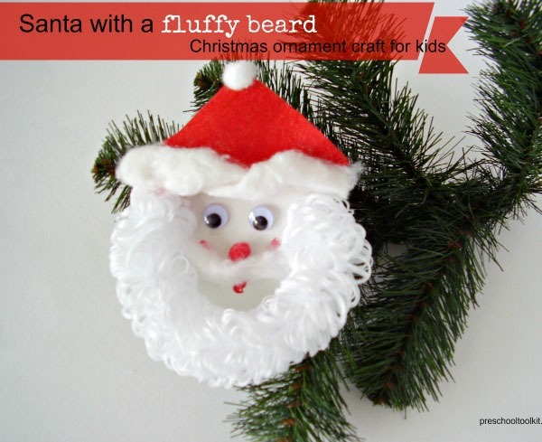 Fluffy Bearded Santa Christmas Ornament from Preschool Toolkit {Featured in 25 Amazing Santa Claus Christmas Crafts on OneCreativeMommy.com}